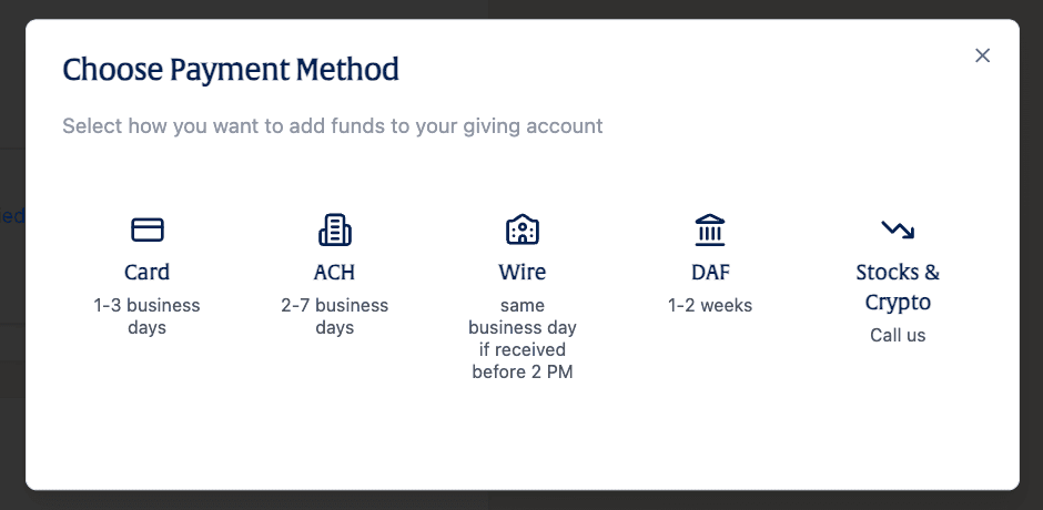 Investment options for giving fund growth
