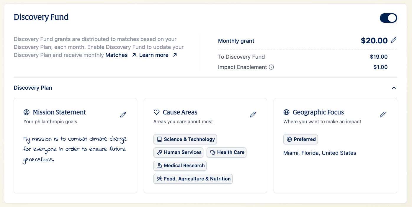 Family collaborative giving plan setup
