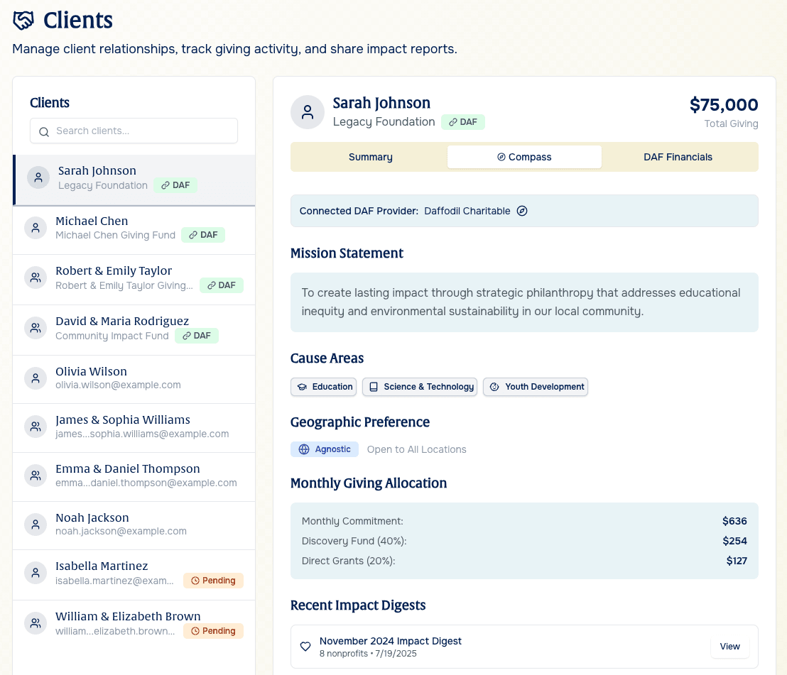 Nonprofit portfolio management dashboard