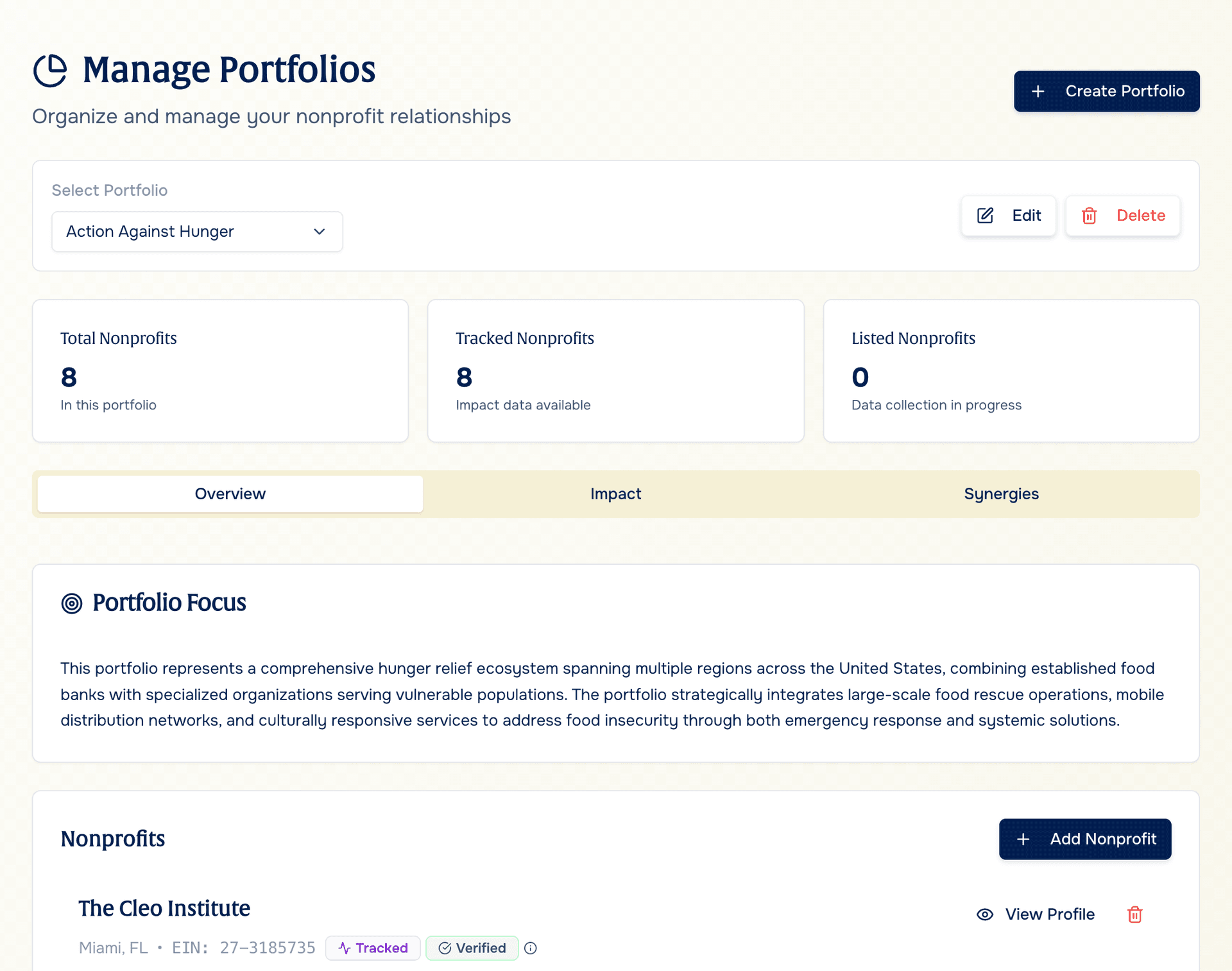 Comprehensive nonprofit research interface